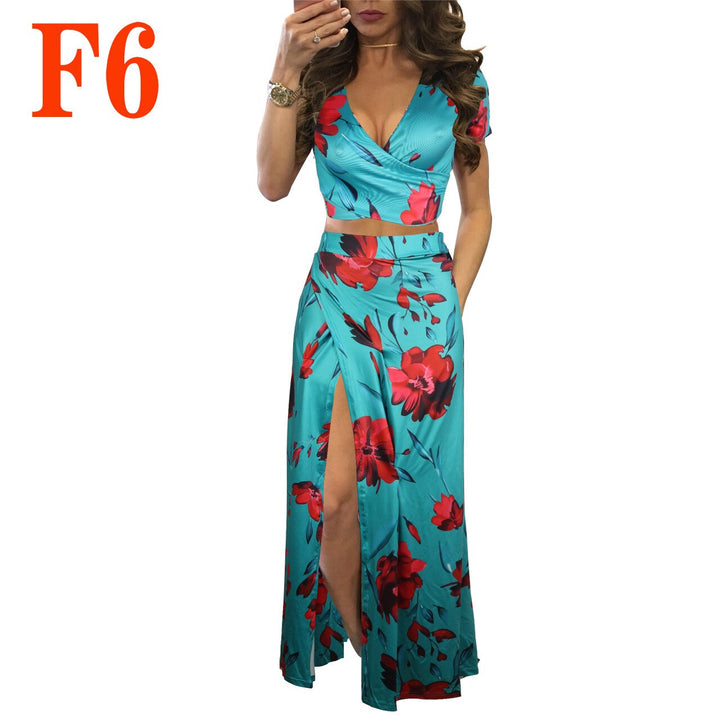 Levoire | Haut De Crop À Motif Floral & Jupe Longue Fendue Jaune