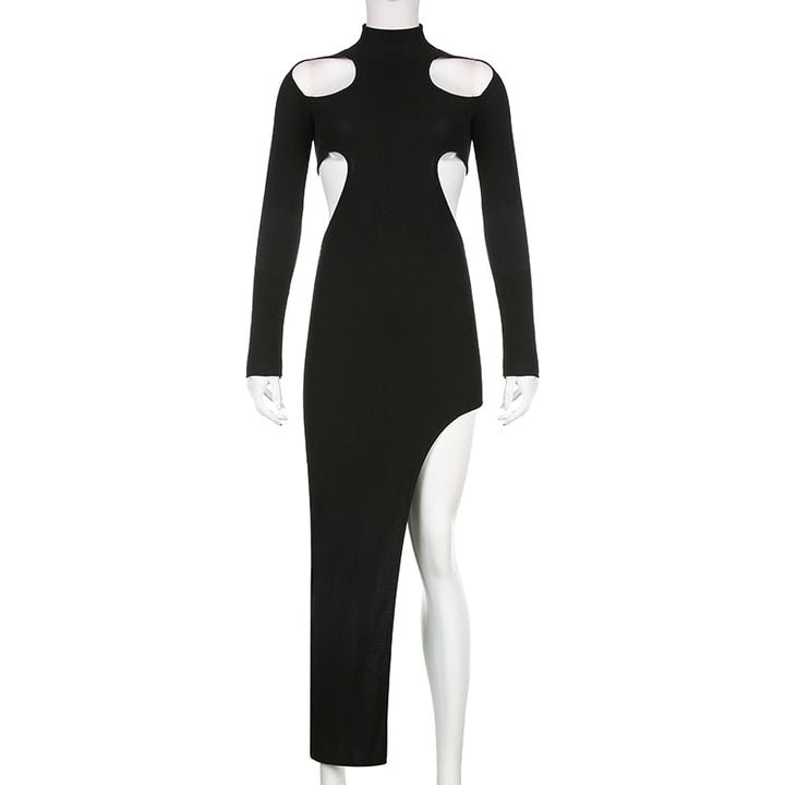Levoire | Noir Onto Tricoté Manches Longues Robe Maxi