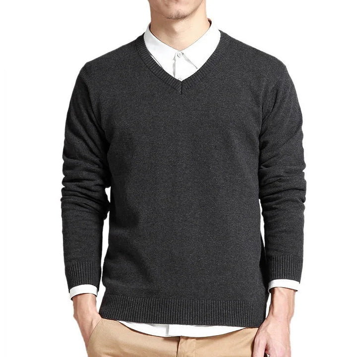 Levoire | Pull En Coton Premium Avec Décolleté En V Gris foncé