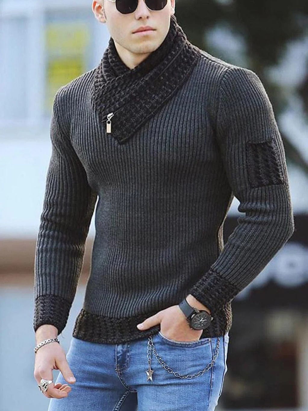 Levoire | Pull Homme Élégant Avec Col Zippé Grau