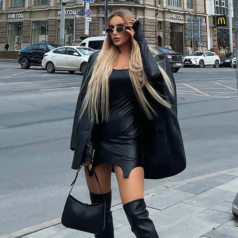 Levoire | Robe Mini Froncée En Cuir Synthétique À Manches Longues
