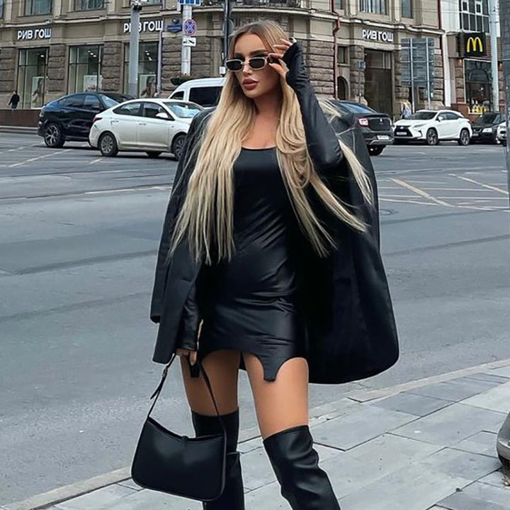 Levoire | Robe Mini Froncée En Cuir Synthétique À Manches Longues
