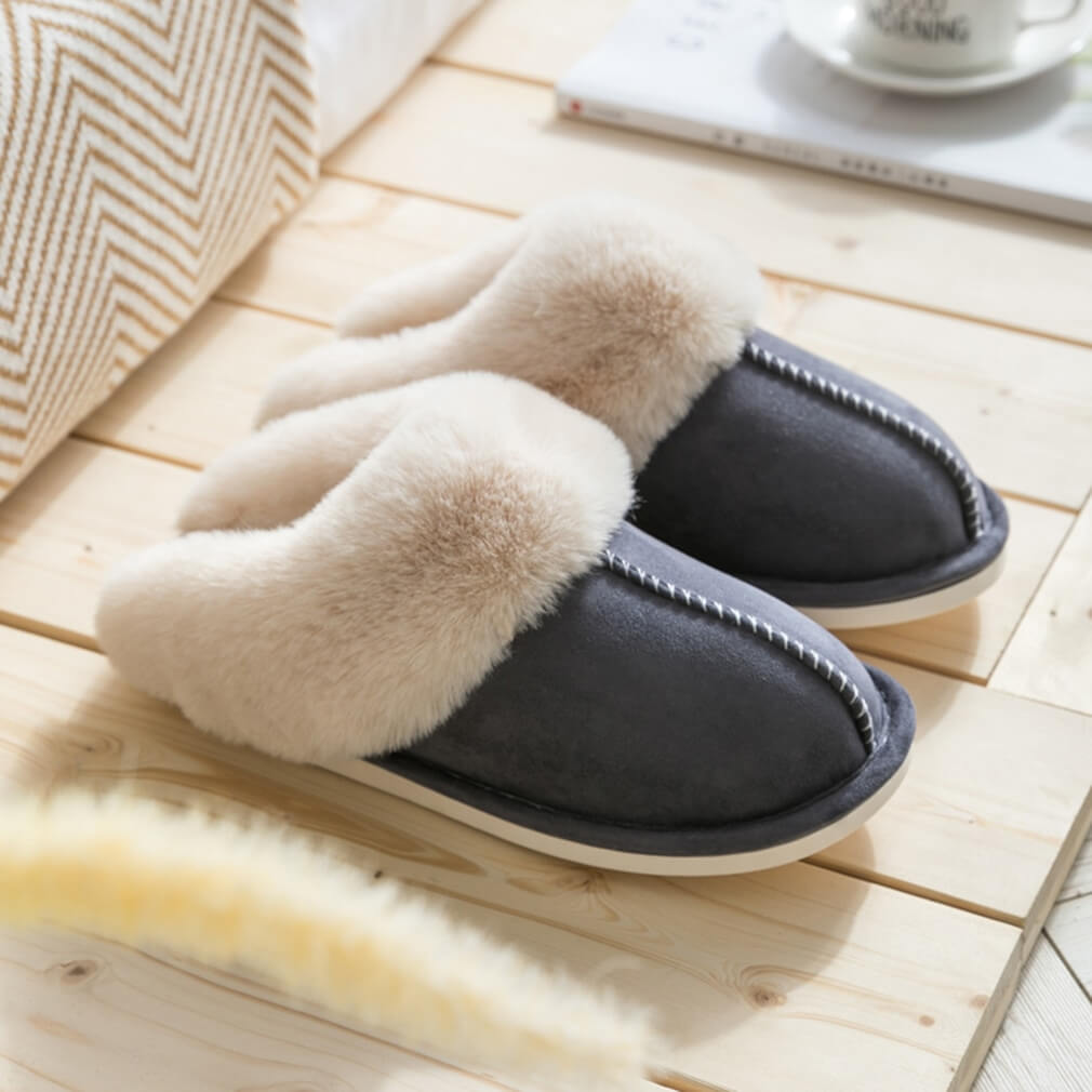 Levoire | Chaussons Lisses Avec Doublure En Fausse Fourrure Pour Un Confort Maximal Gris