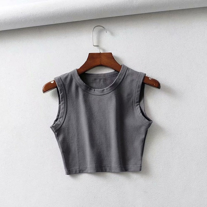 Levoire | Cheryl Crop Top - Un Haut Féminin Frais Et Estival Épaules larges - Gris