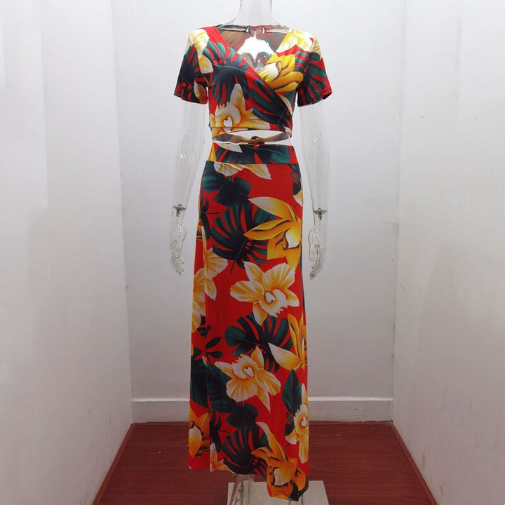 Levoire | Haut De Crop À Motif Floral & Jupe Longue Fendue