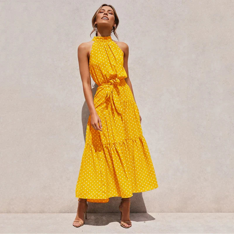 Levoire | Robe longue dos nu à pois Jaune