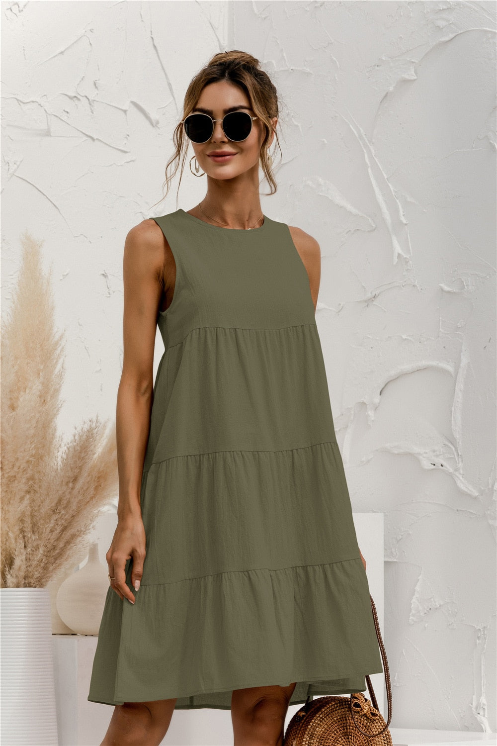 Levoire | Robe Sans Manches Mi-Longue Tendance Pour Femmes Vert