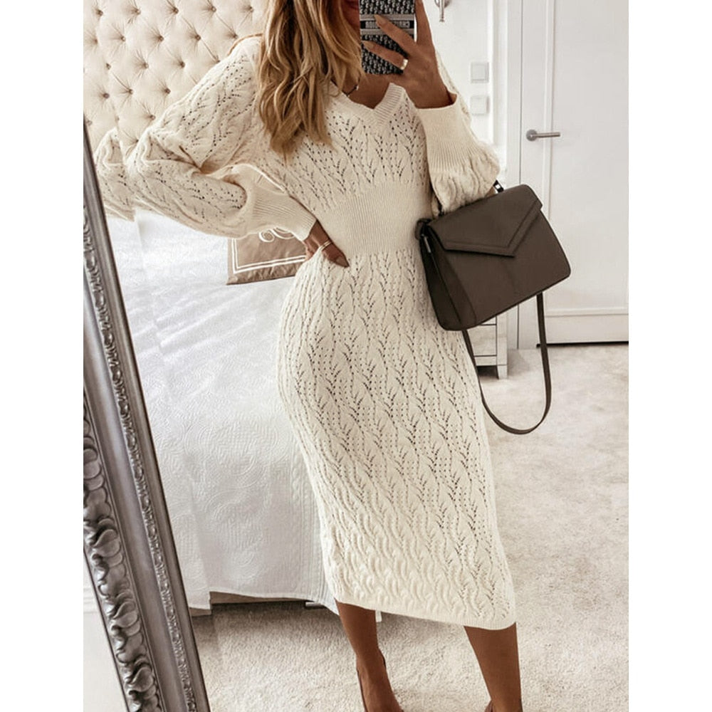 Levoire | Robe Midi Beige Tricot Automne Beige