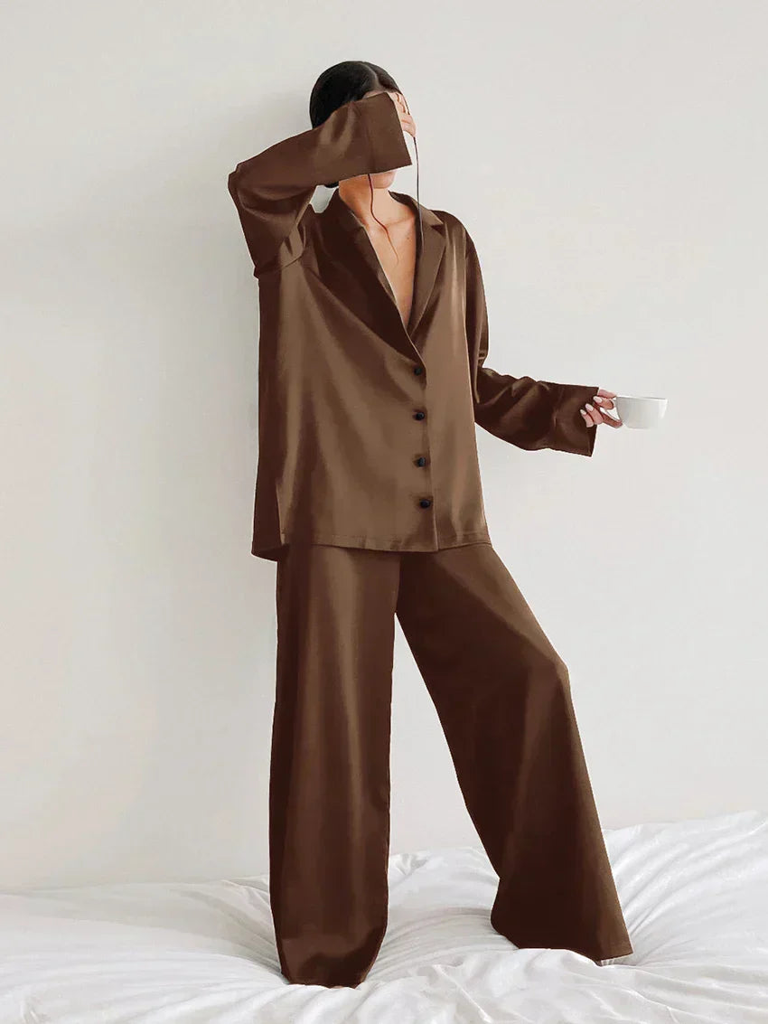 Levoire | Ensemble De Vêtements De Nuit En Satin De Soie Grande Taille Braun