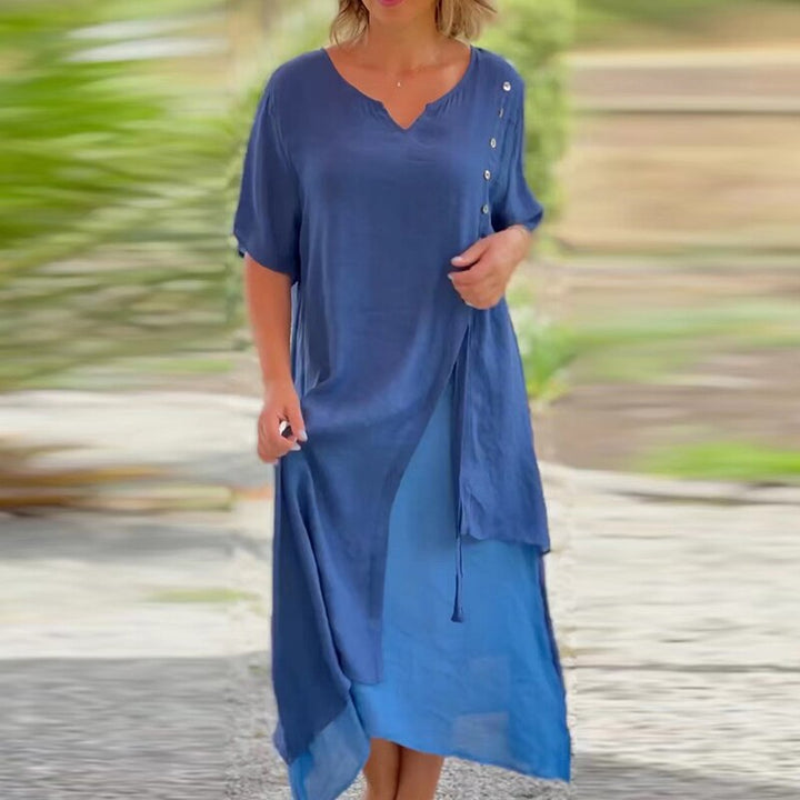 Levoire | Robe À Manches Courtes Et Décolleté En V Bleu