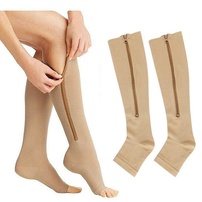 Levoire | Chaussettes de compression pour femmes - Fermeture éclair Beige