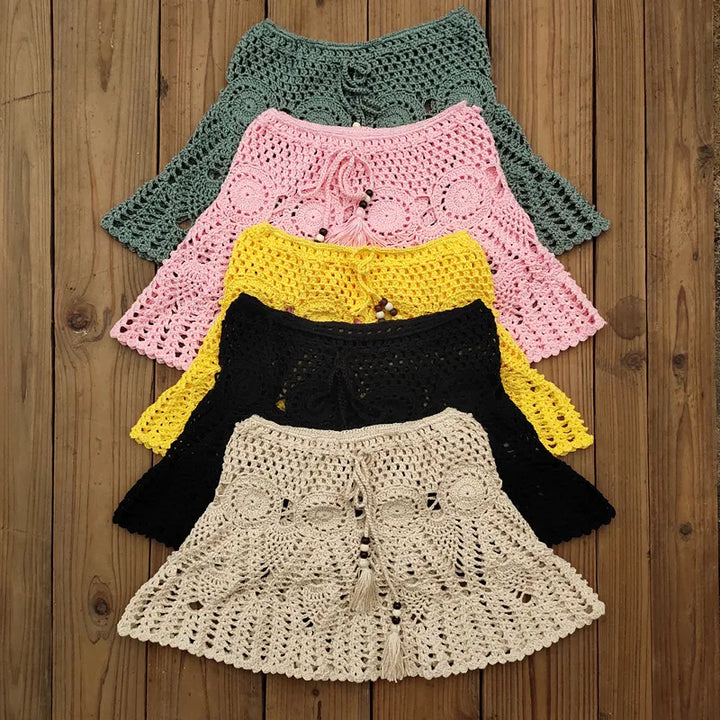 Levoire | Jupe Mini Boho Crocheted Tricotée De Plage