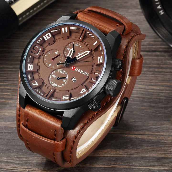 Levoire | Montre Bracelet De Luxe Navigator En Cuir Café Noir