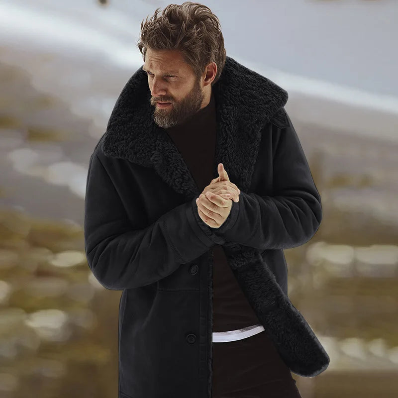 Levoire | Veste En Polaire Longue À Manches Longues Chaude Avec Col Revers Et Bouton Noir