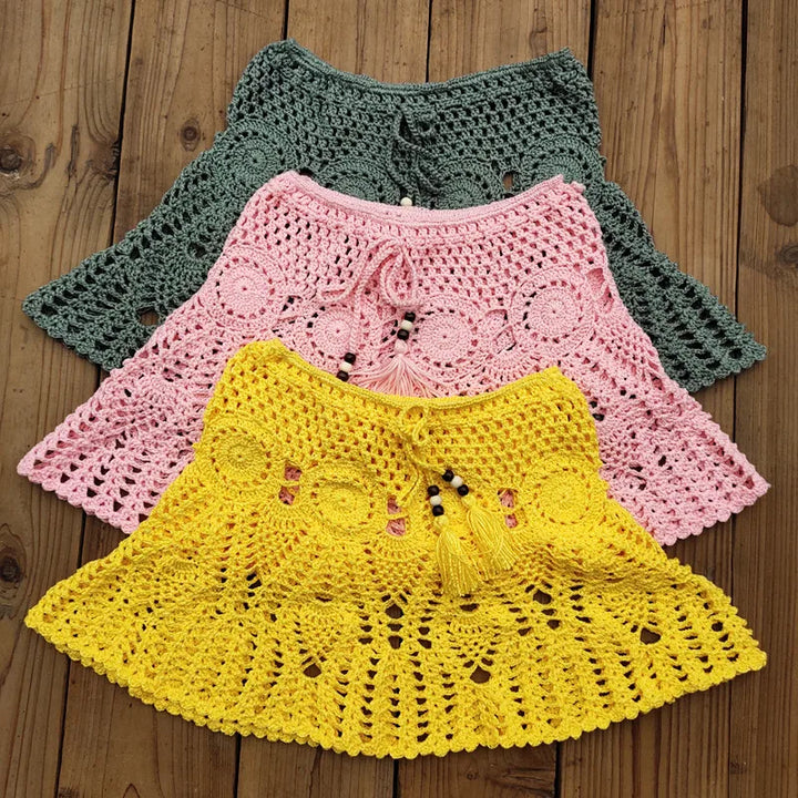 Levoire | Jupe Mini Boho Crocheted Tricotée De Plage