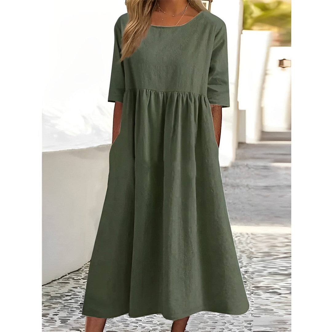 Levoire | Robe Midi En Lin De Coton Respirant Vert armée