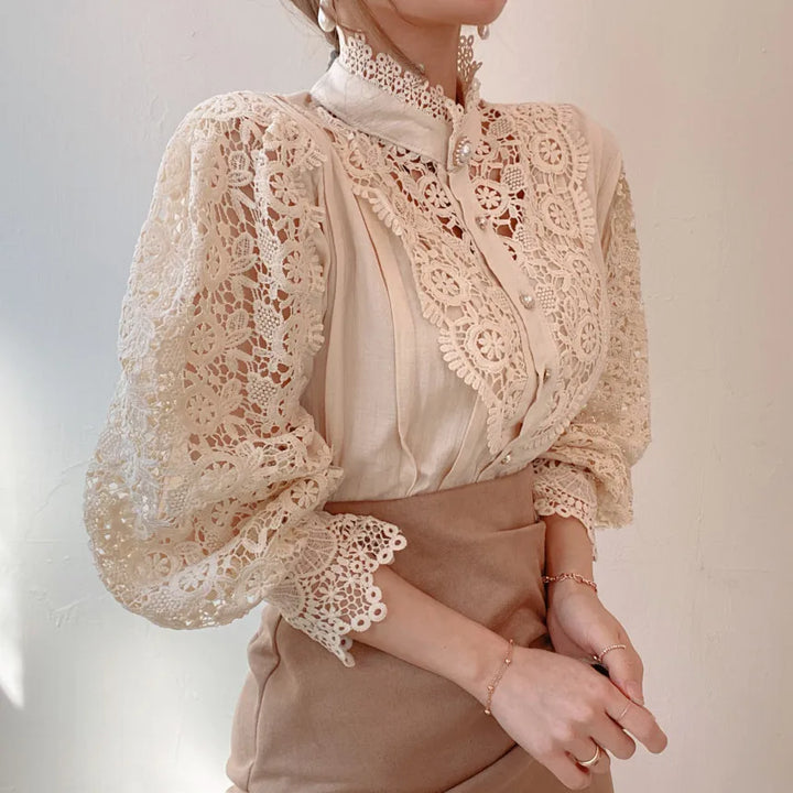 Levoire | Vintage Élégante Blouse Pour Femmes Avec Manches Creuses Et Col