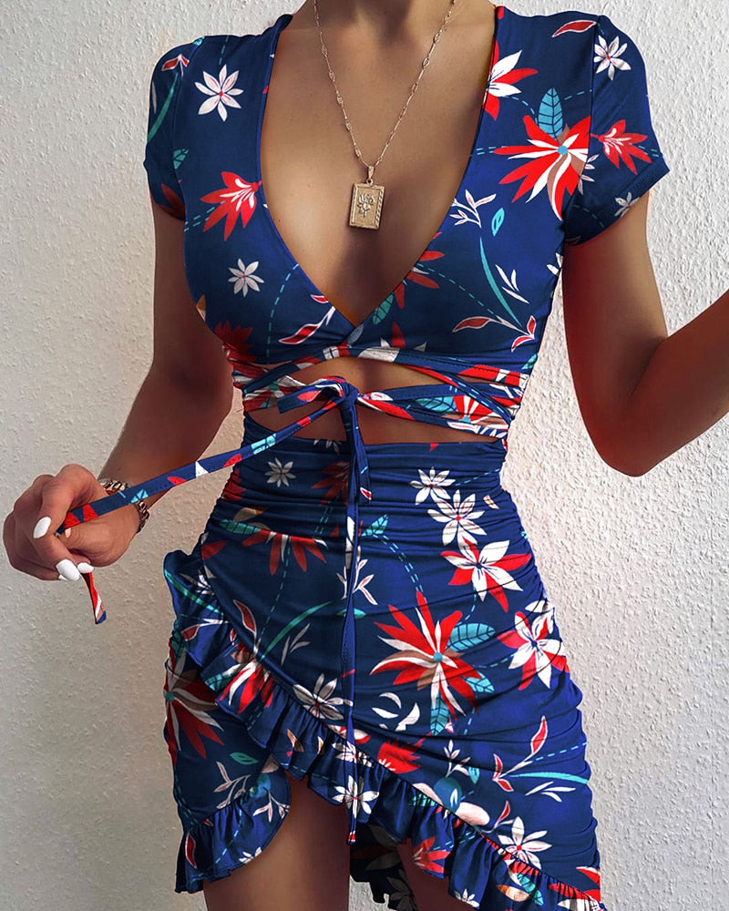 Levoire | Robe D'Été Robe Portefeuille Sexy Pour L'Été Bleu