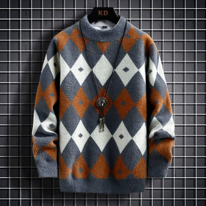 Levoire | Pull Élégant À Motif Losanges Gris Foncé