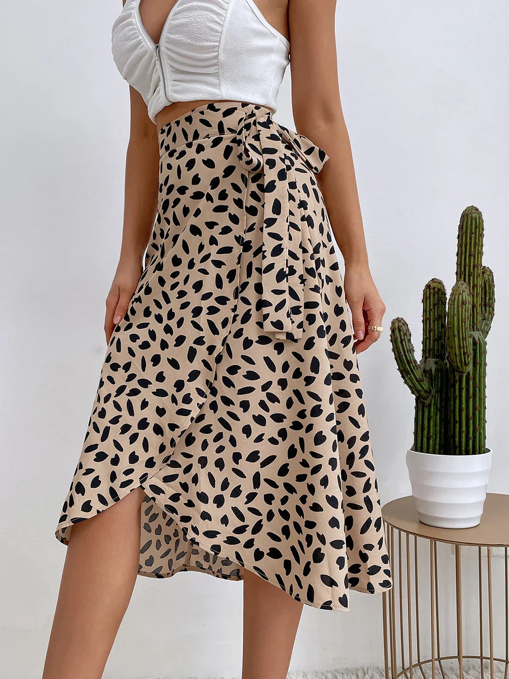 Levoire | Boho Décontracté Imprimé Jupe Portefeuille Élégante Jupe Asymétrique Longueur Genou Taille Haute