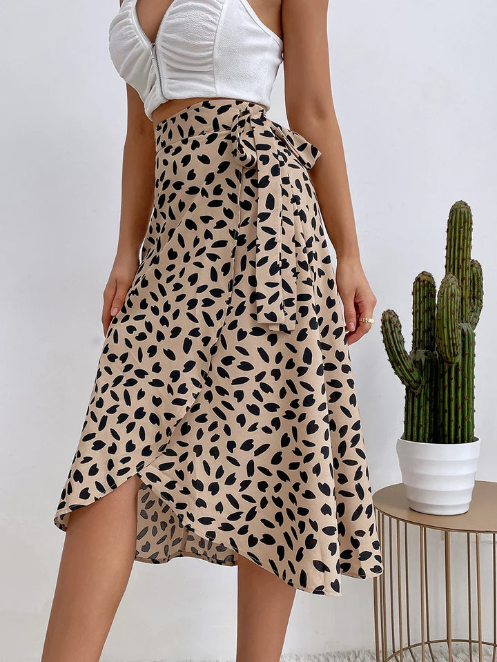 Levoire | Boho Décontracté Imprimé Jupe Portefeuille Élégante Jupe Asymétrique Longueur Genou Taille Haute