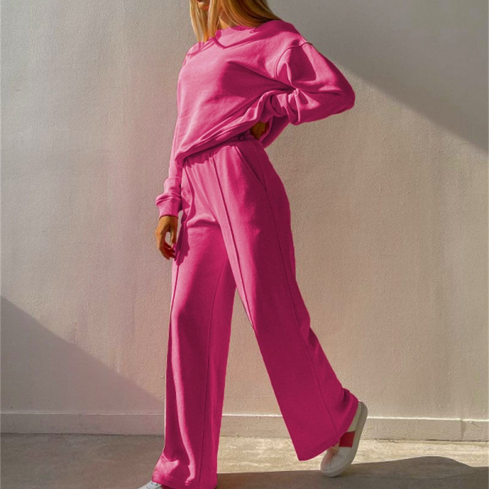 Levoire | Pull Luxueux À Manches Longues Avec Pantalon Large Ensemble À Deux Pièces Rosa