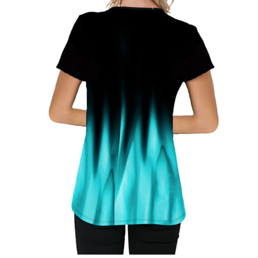 Levoire | Dégradé Imprimé Croisé Décolleté V Haut D'Été À Manches Courtes T-Shirt Ample