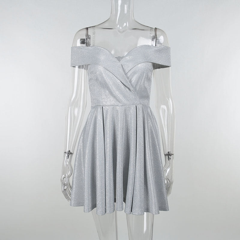 Levoire | Robe Mini Plissée Épaule Dénudée Brillante