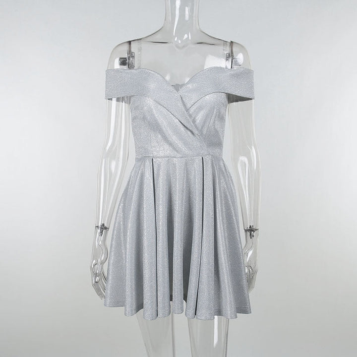 Levoire | Robe Mini Plissée Épaule Dénudée Brillante