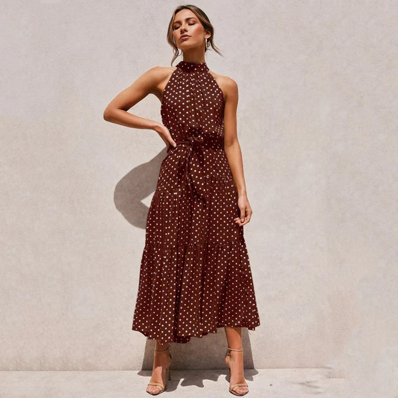 Levoire | Robe longue dos nu à pois Marron