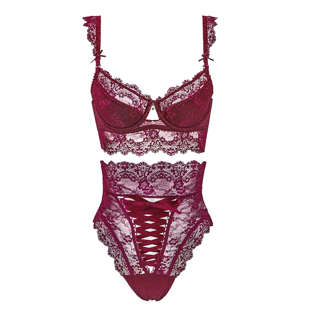 Levoire | Dentelle Ensemble Dessous Avec Motifs Délicats Bordeaux