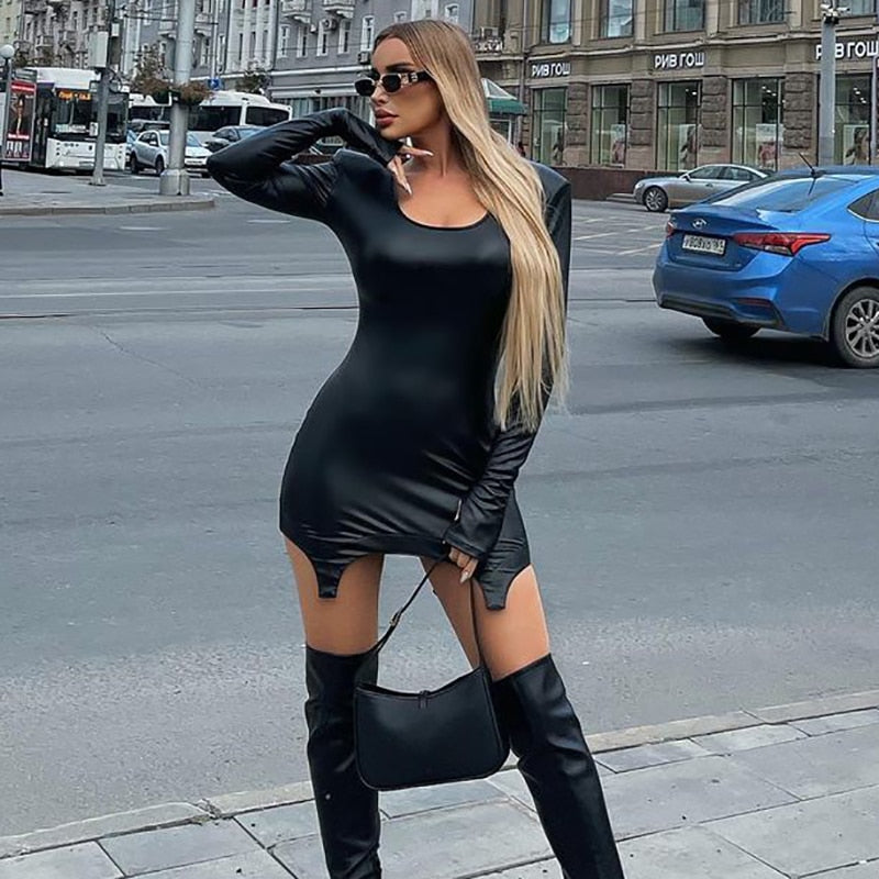 Levoire | Robe Mini Froncée En Cuir Synthétique À Manches Longues
