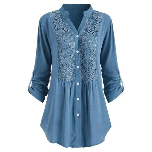 Levoire | Motepé V-Neck Long Blouse Avec Manches Bouffantes Et Boutons Bleu