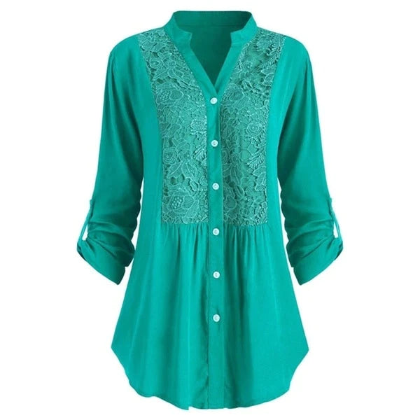 Levoire | Motepé V-Neck Long Blouse Avec Manches Bouffantes Et Boutons Turquoise