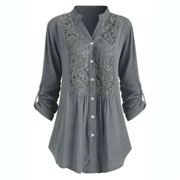 Levoire | Motepé V-Neck Long Blouse Avec Manches Bouffantes Et Boutons Gris