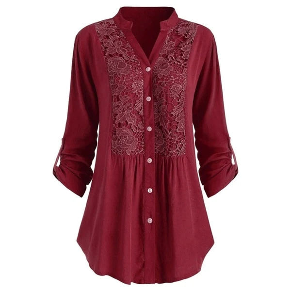 Levoire | Motepé V-Neck Long Blouse Avec Manches Bouffantes Et Boutons Rot