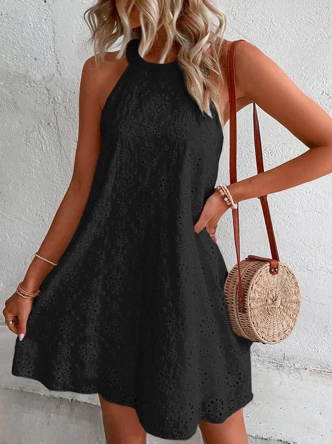Levoire | Col Robe Œillets Chic Robe Mini Robe D'Été Noir