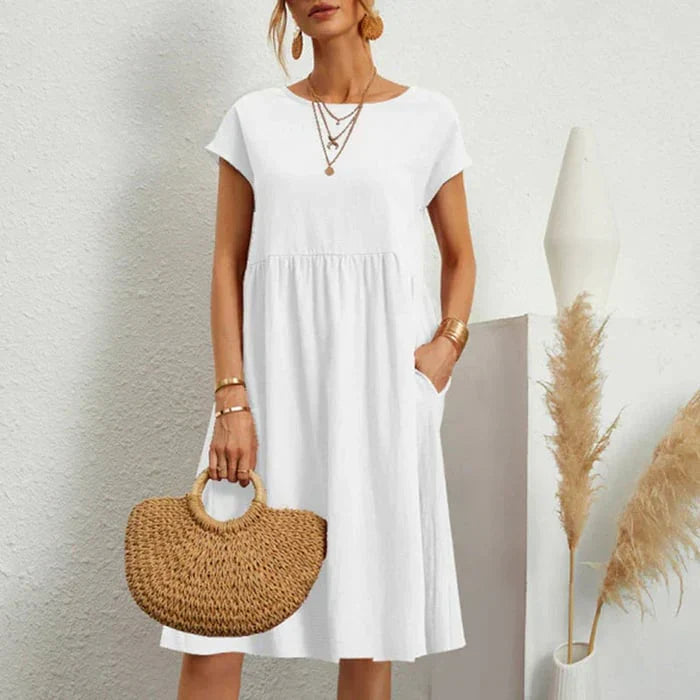 Levoire | Robe En Coton Pour Femmes Avec Col Rond Blanc