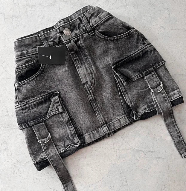 Levoire | A-Ligne Jupe En Denim De Couleur Unie Noir