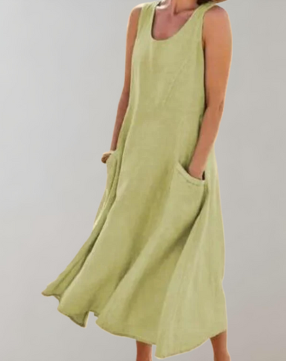Levoire | Robe D'Été Décontractée Pour Femmes Avec Poches En Matériau Léger Vert