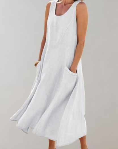 Levoire | Robe D'Été Décontractée Pour Femmes Avec Poches En Matériau Léger Blanc