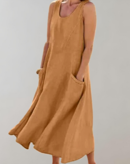 Levoire | Robe D'Été Décontractée Pour Femmes Avec Poches En Matériau Léger Braun