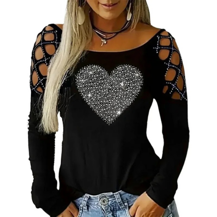 Levoire | T-Shirt Femmes À Manches Longues Imprimé Cœur En Polaire