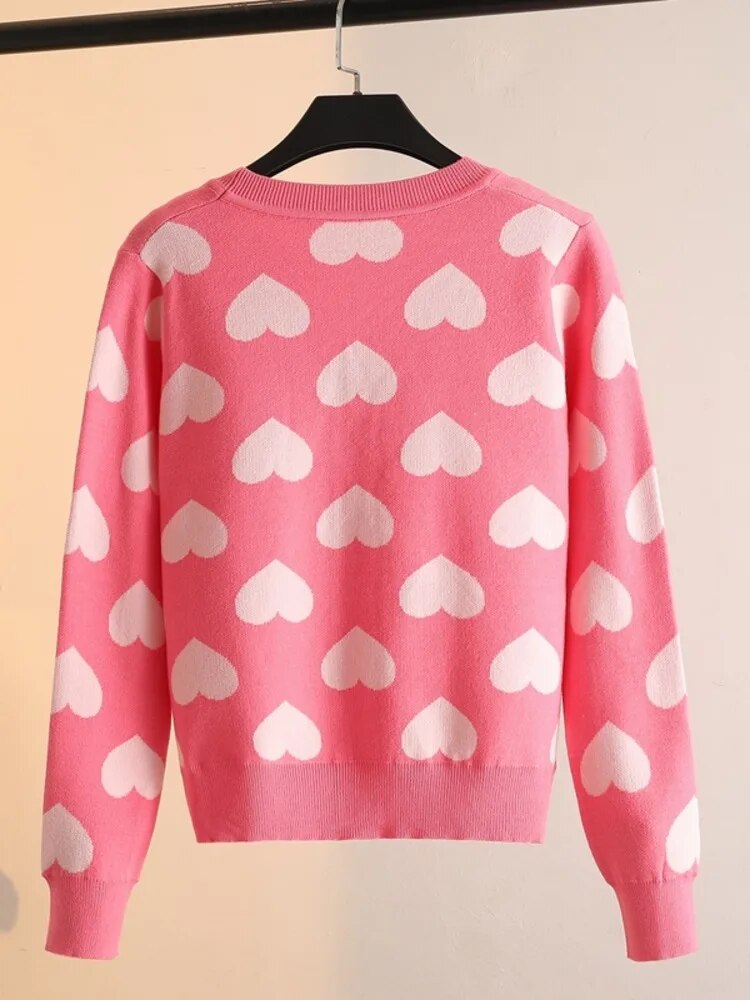 Levoire | Cœur Amour Jacquard Rose Gilet Tricoté