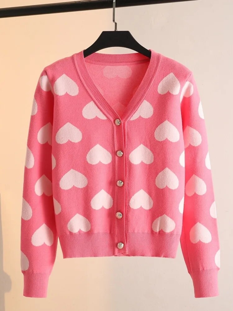 Levoire | Cœur Amour Jacquard Rose Gilet Tricoté Rosa Une taille