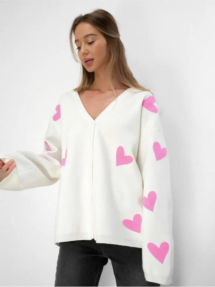 Levoire | Cœur Imprimé Blanc Gilet Tricoté