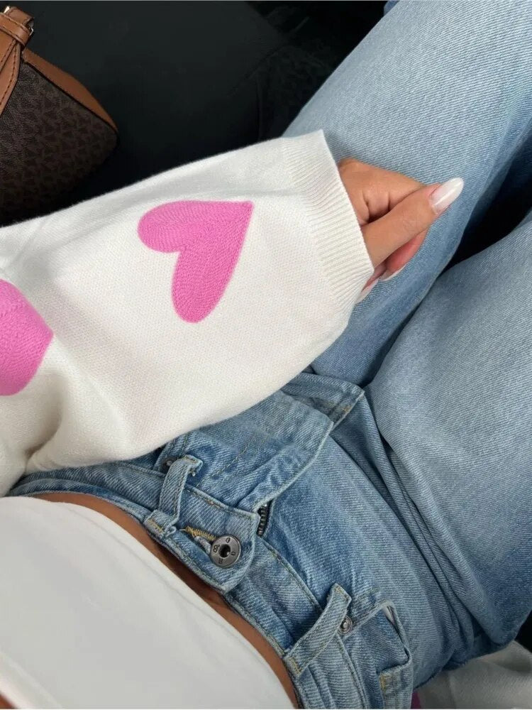 Levoire | Cœur Imprimé Blanc Gilet Tricoté