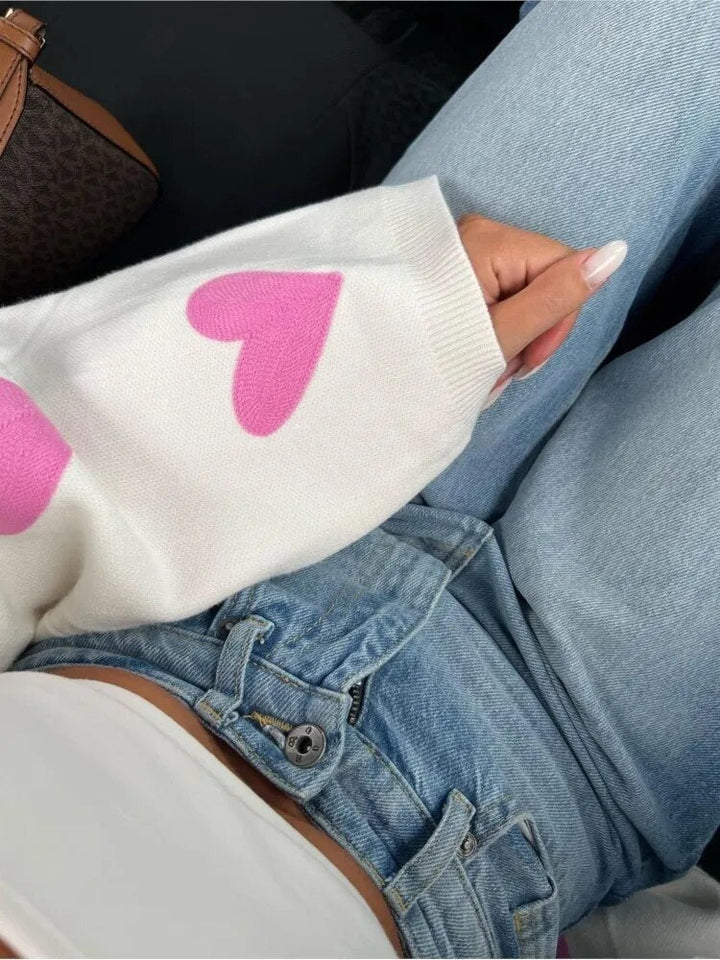 Levoire | Cœur Imprimé Blanc Gilet Tricoté