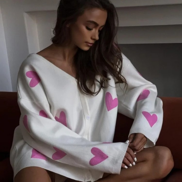Levoire | Cœur Imprimé Blanc Gilet Tricoté