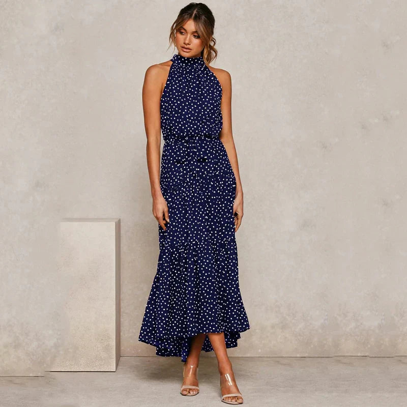 Levoire | Robe longue dos nu à pois Bleu foncé